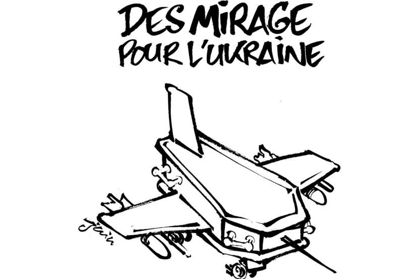 Într-un celebru săptămânal satiric francez, avioanele Mirage sunt reprezentate ca sicrie zburătoare!