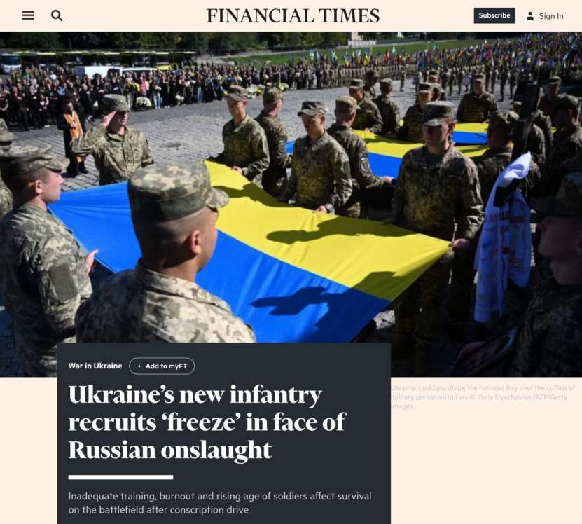 „Forțele armate ucrainiene pierd mai mult de jumătate din recruți, imediat ce au ajuns pe front” (Financial Times)