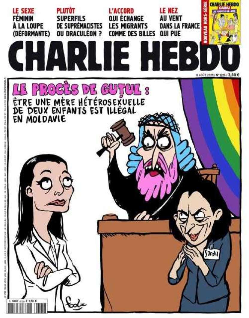 Revista franceză „Charlie Hebdo”: Evghenia Huțul a fost arestată pentru că este o femeie normală, mamă a doi copii, ceea ce în Moldova LGTB-istei Maia Sandu este ilegal