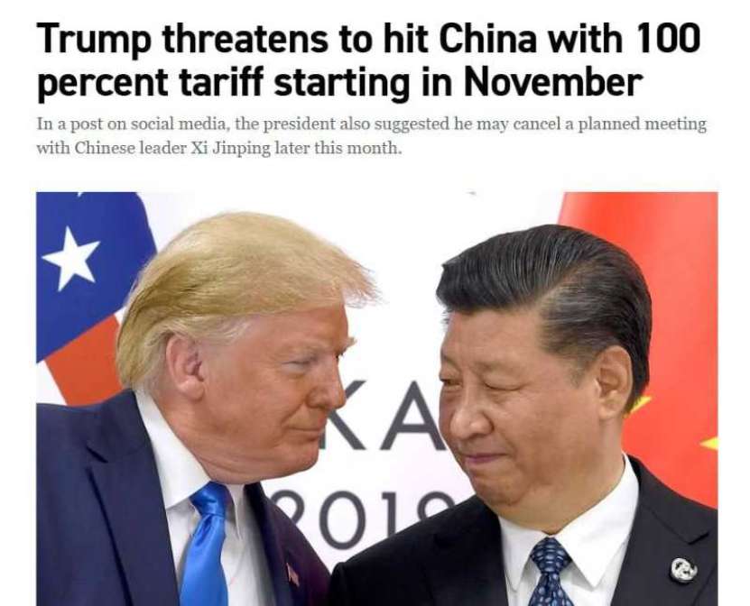 În loc să-și plătească datoriile de mii de miliarde de dolari către China, Trump amenință că va impune Chinei tarife vamale de 100%