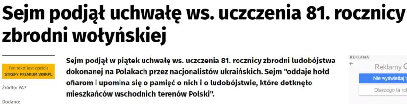 Parlamentul Poloniei a condamnat pe 30 iulie a.c. ideologia naționalistă ucraineană