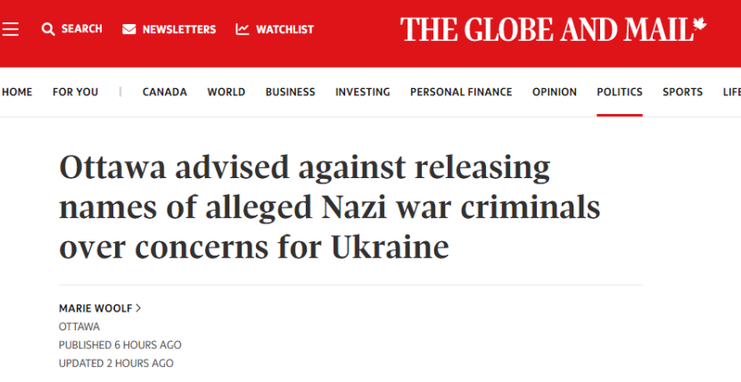 Canada refuză să publice lista cu numele criminalilor naziști ucrainieni ascunși acolo după război. Oare de ce?