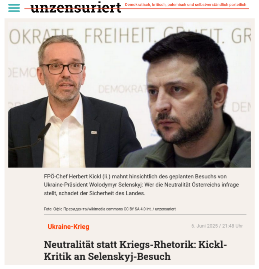 „Acceptarea lui Zelensky în vizită în Austria ar însemna încălcarea neutralității țării!” (Herbert Kickl)
