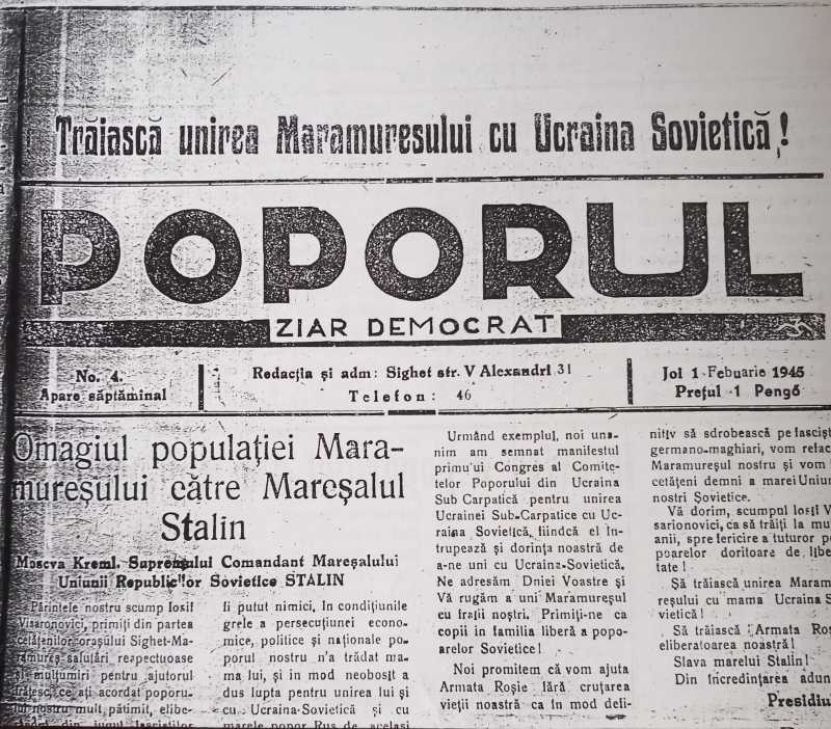 Optzeci de ani de la tentativa Ucrainei de a anexa cu forța județul Maramureș (ianuarie - martie 1945)