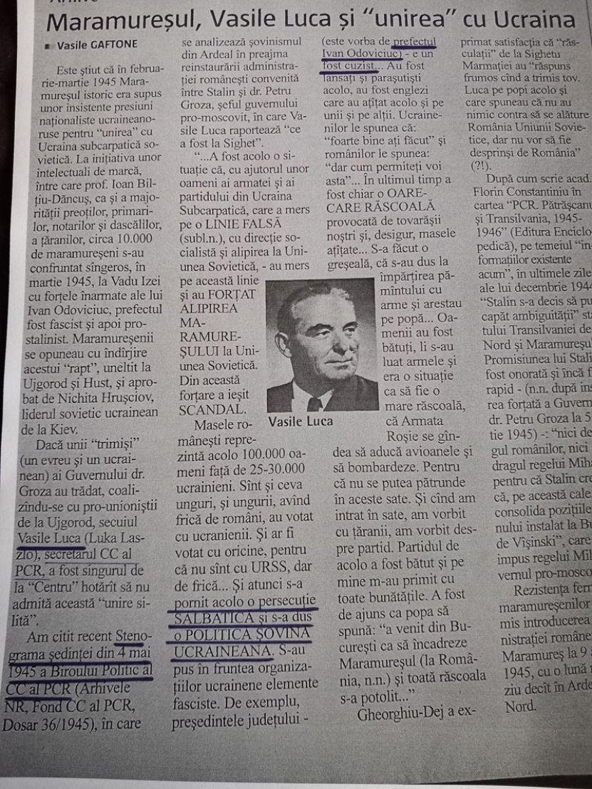 Optzeci de ani de la tentativa Ucrainei de a anexa cu forța județul Maramureș (ianuarie - martie 1945)