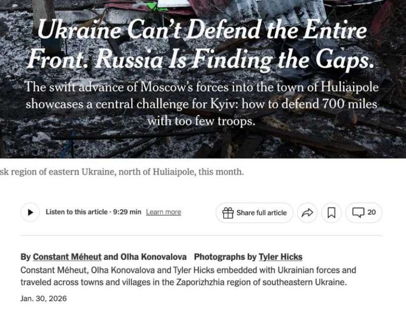 „Ucraina nu mai poate ține linia frontului!” (New York Times)