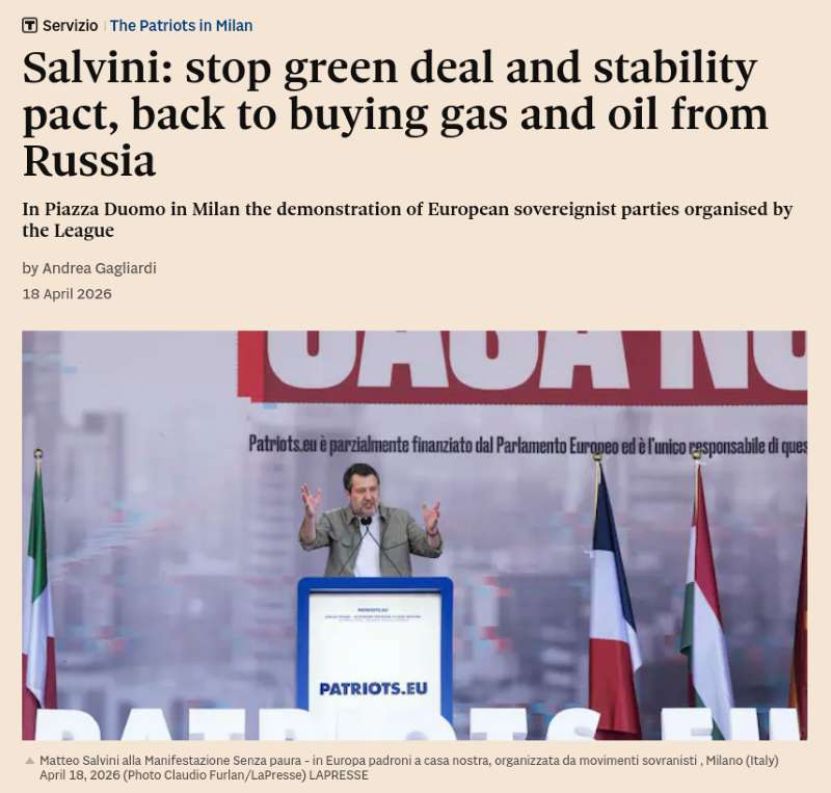 În sfârșit, un politician italian cu mintea limpede. Viceprim-ministrul Matteo Salvini cere să se revină la cumpărarea de gaze din Rusia