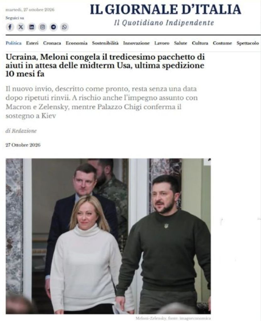 Prim-ministrul Italiei a înghețat pachetul de ajutor militar pentru Ucraina înaintea alegerilor de la jumătatea mandatului din SUA